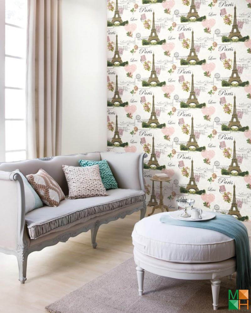 Giấy dán tường Hàn Quốc họa tiết tháp Eiffel 83055-1,  83054-1